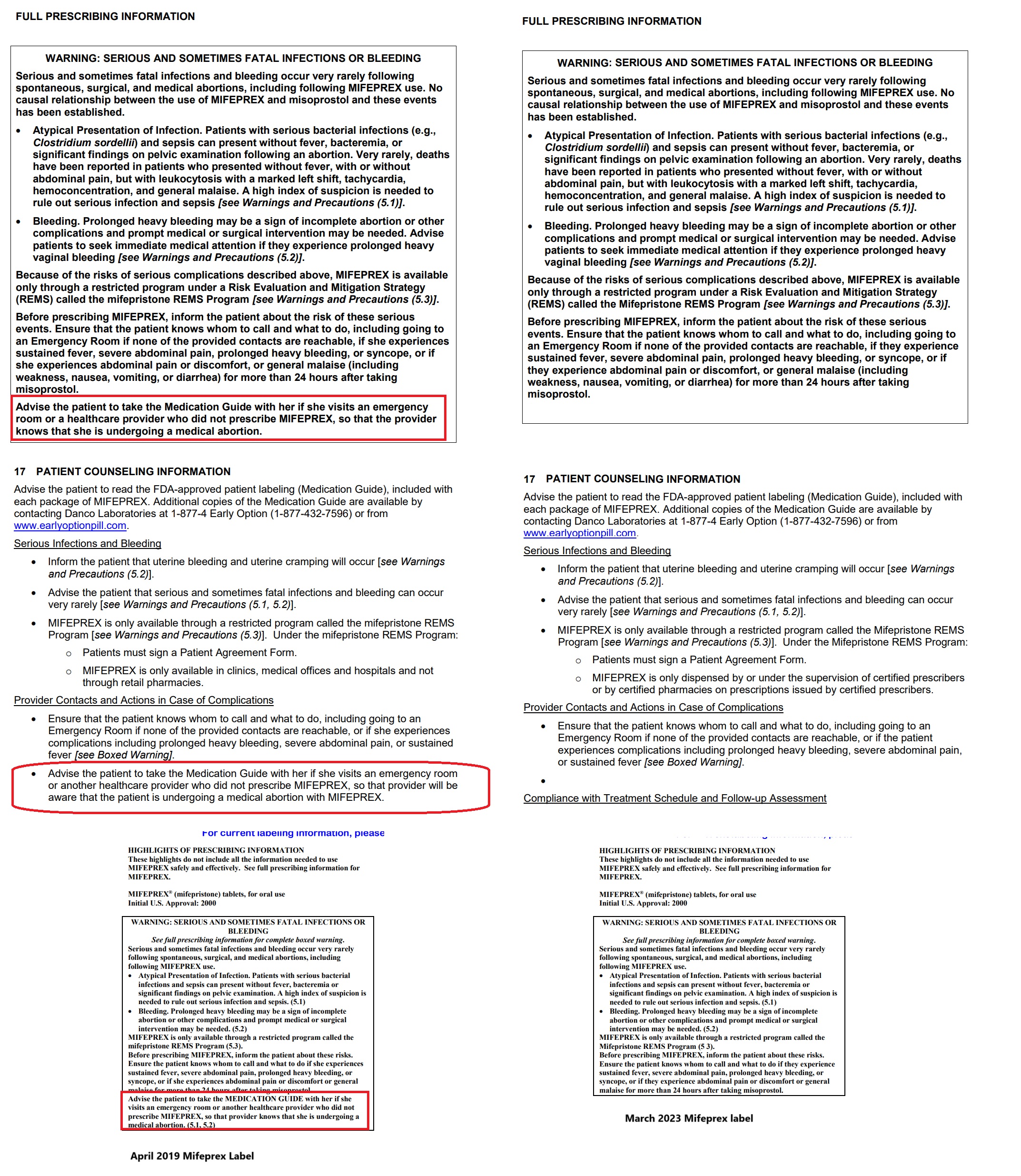 2019 v 2023 abortion pill label