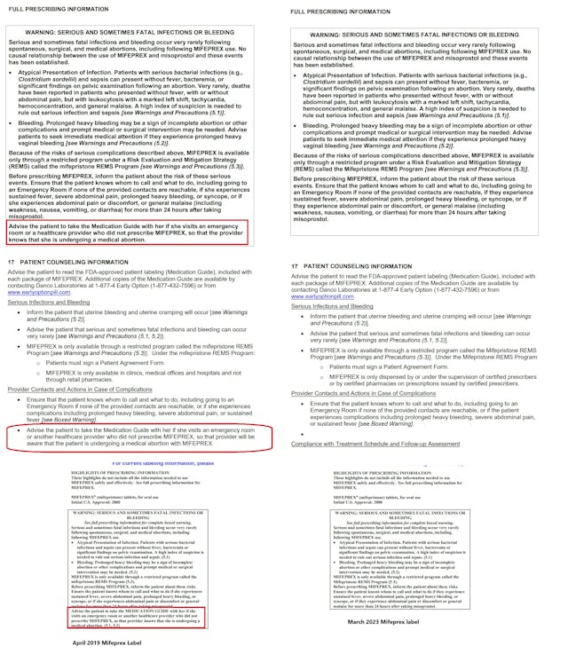 2019 v 2023 abortion pill label