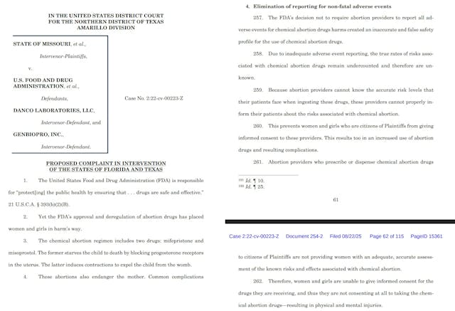 Lawsuit Florida and Texas abortion pill risks undercounted