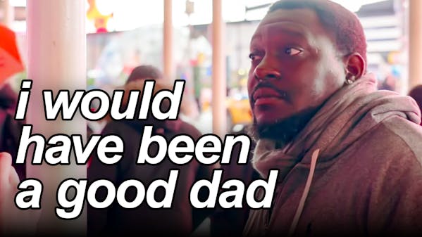 black man in gray sweatshirt, caption: I would have been a good dad