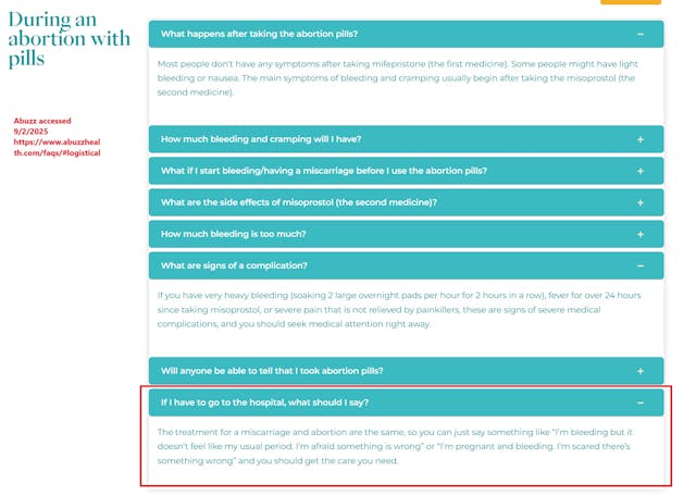 Abuzz abortion pill referral website advises women lie when presenting to ER