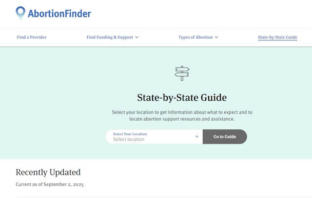Screenshot: AbortionFinder Abortion Finder Website