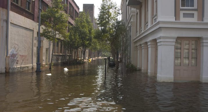 One of the less flooded steets in downtown New Orleans after Hurricane Katrina.