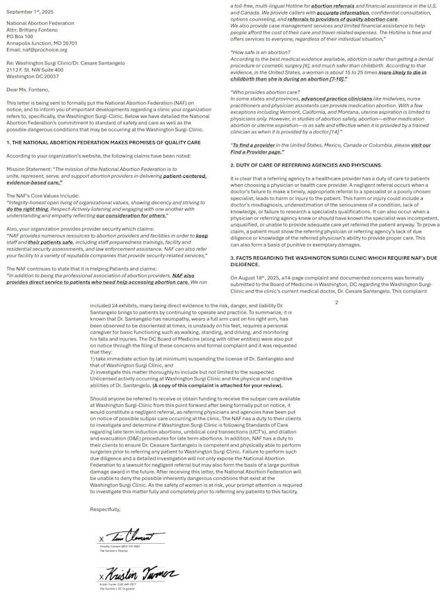 Legal notice to National Abortion Federation from Survivors