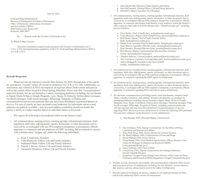 EXCERPTS of FOIA to FDA over abortion pill review by Center for Reproductive Rights CFRR