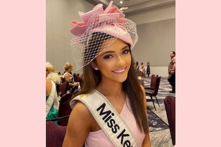 Miss Kentucky, Ariana Rodriguez. Photo via Instagram. Miss Kentucky 2026, Ariana Rodriguez poses in pink hat, pink dress, and Miss Kentucky sash.