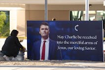 PHOENIX, ARIZONA - SEPTEMBER 10: Arizonans mourn Turning Point USA Founder Charlie Kirk outside of the Turning Point USA headquarters on September 10, 2025 in Phoenix, Arizona.