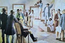 19th century illustration: Getty Images Virginia slave auction illustration from 1800s