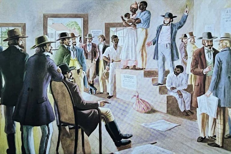 19th century illustration: Getty Images Virginia slave auction illustration from 1800s