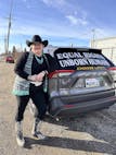 JC Carpenter next to her pro-life car