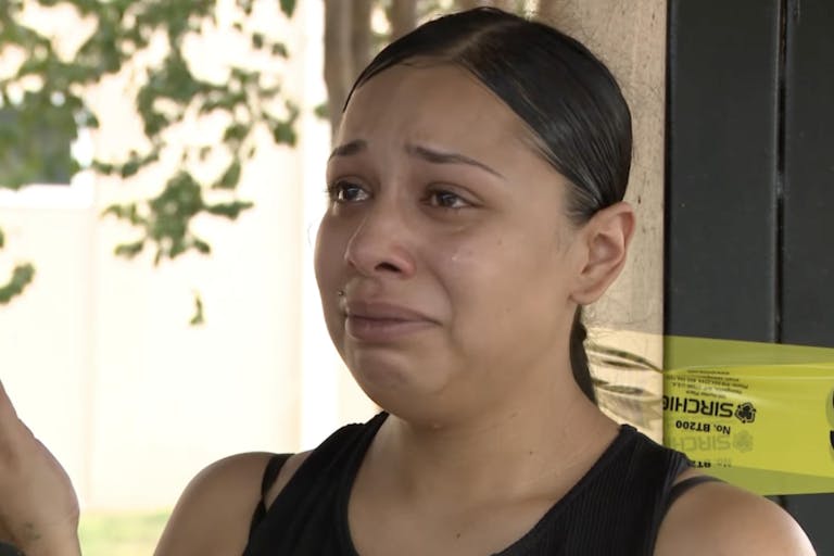 Screenshot: CBS Austin tearful woman recounts rescuing crying newborn baby from dumpster