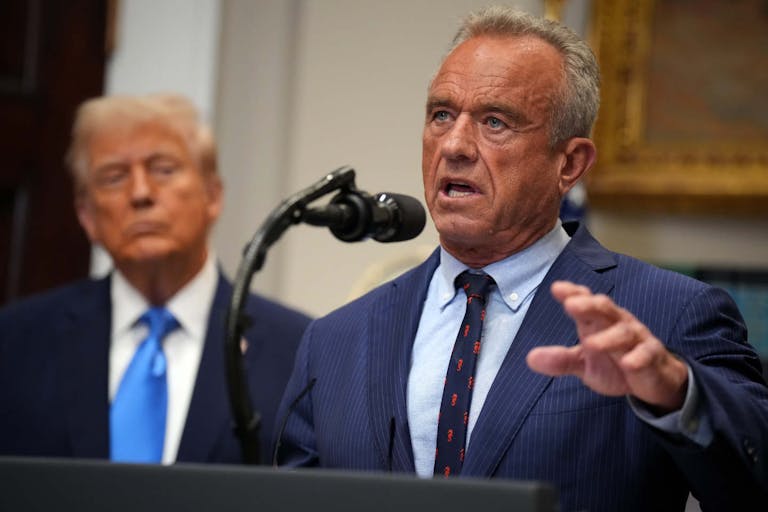WASHINGTON, DC - SEPTEMBER 22: U.S. Health and Human Services Secretary Robert F. Kennedy Jr., joined by President Donald Trump (L), delivers an announcement on “significant medical and scientific findings for America’s children” in the Roosevelt Room of the White House on September 22, 2025 in Washington, DC. Federal health officials suggested a link between the use of acetaminophen during pregnancy as a risk for autism, although many health agencies have noted inconclusive results in the research.
