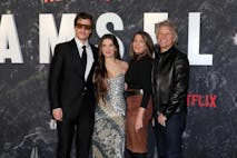 NEW YORK, NEW YORK - MARCH 01: (L-R) Jake Bongiovi, Millie Bobby Brown, Dorothea Hurley and Jon Bon Jovi attend Netflix's "Damsel" New York Premiere at Paris Theater on March 01, 2024 in New York City.
