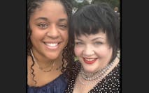 Kim Elliot and her daughter pose together for a happy photo