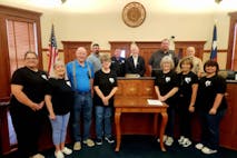 After the historic vote, Hopkins County Judge Newsom and County Commissioners take a picture with leadership from Northeast Texas Heart of Hope Pregnancy Resource Center