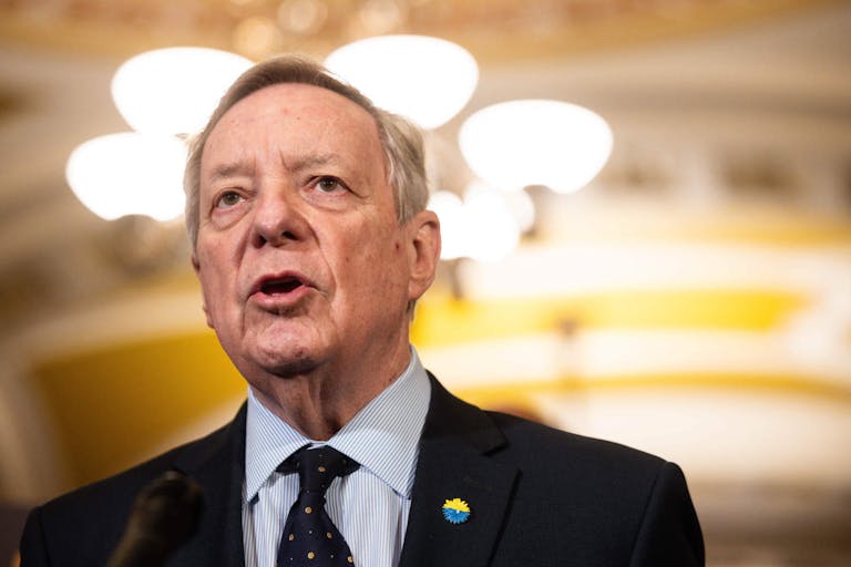 WASHINGTON, DC - MARCH 4:  Sen. Richard Durbin (D-IL) speaks during a news conference following the weekly Senate Democrats policy luncheon at the U.S. Capitol on March 4, 2025 in Washington, DC. During the news conference Senate Democrats discussed President Trump's policies during his first few weeks in office ahead of the president's address to a joint session of Congress tonight.