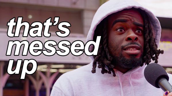 black man in white sweatshirt, caption: that's messed up