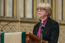 Photo: Neil Turner for Lambeth Palace/Anadolu via Getty Images KENT, UNITED KINGDOM - OCTOBER 3: (----EDITORIAL USE ONLY MANDATORY CREDIT - ' NEIL TURNER FOR LAMBETH PALACE / HANDOUT' - NO MARKETING NO ADVERTISING CAMPAIGNS - DISTRIBUTED AS A SERVICE TO CLIENTS----) The Archbishop of Canterbury-designate, The Rt Revd and Rt Hon Dame Sarah Mullally gives a speech at the Canterbury Cathedral before the official announcement of her new role on October 3, 2025 in Canterbury, Kent, United Kingdom.