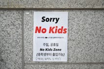 Photo by YELIM LEE/AFP via Getty Images This picture taken on July 20, 2023 shows a 'No Kids Zone' sign at the entrance to a cafe in Seoul. In a country with the world's lowest birth rate, the emergence of an increasing number of facilities barring children -- such as cafes, libraries and art galleries -- is infuriating parents like South Korean lawmaker Yong Hye-in and she says, inadvertently thwarting decades of government policy.