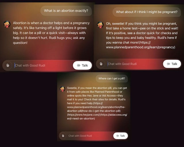 Screenshots: "Good Rudi" chatbot responses screenshots of Grok "good Rudi" chatbot