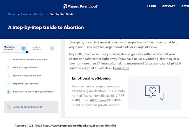 Emotional wellbeing in Planned Parenthood abortion guide