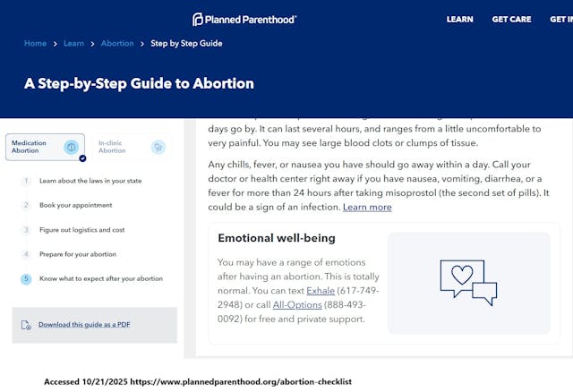 Emotional wellbeing in Planned Parenthood abortion guide
