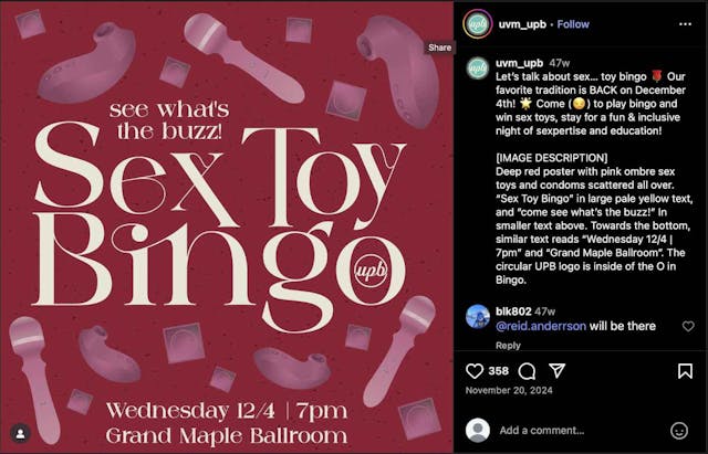 UVM UPB Sex Toy Bingo (Instagram) sex toy bingo instagram