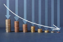 The business financial growth chart is showing a downward trend, The direction of growth has moved down., business finance concept, business decline, Business Idea Down