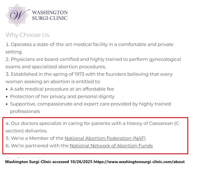 Washington Surgi-Clinic still shows ties to abortion referral groups