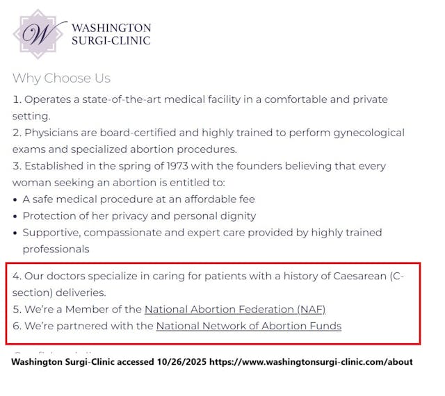 Washington Surgi-Clinic still shows ties to abortion referral groups
