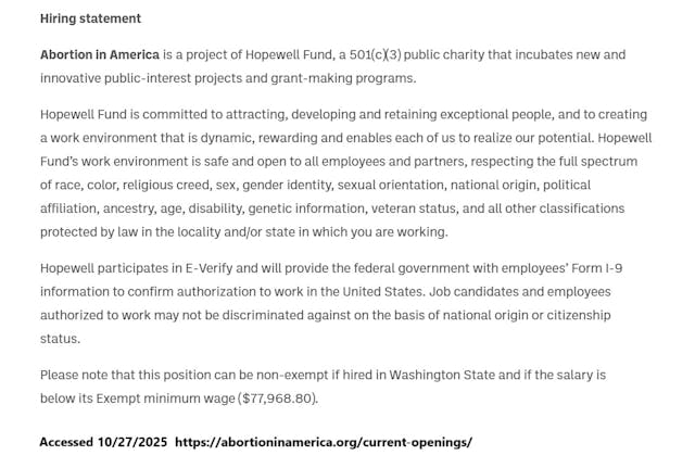 Abortion in America website connected to pro-abortion Hopewell Fund