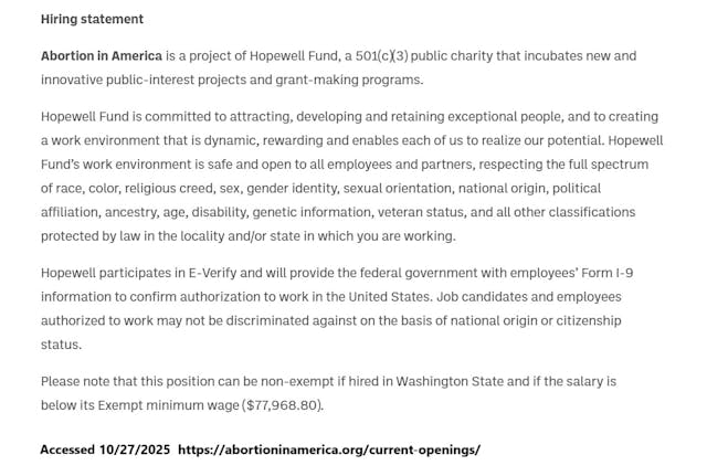 Abortion in America website connected to pro-abortion Hopewell Fund