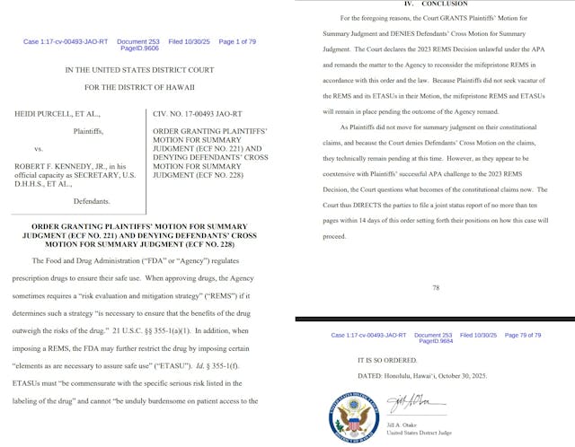 Purcell v Kennedy District Court ruling on abortion pill