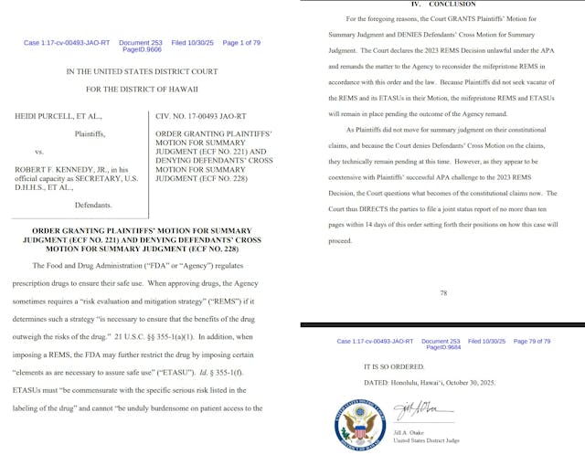 Purcell v Kennedy District Court ruling on abortion pill