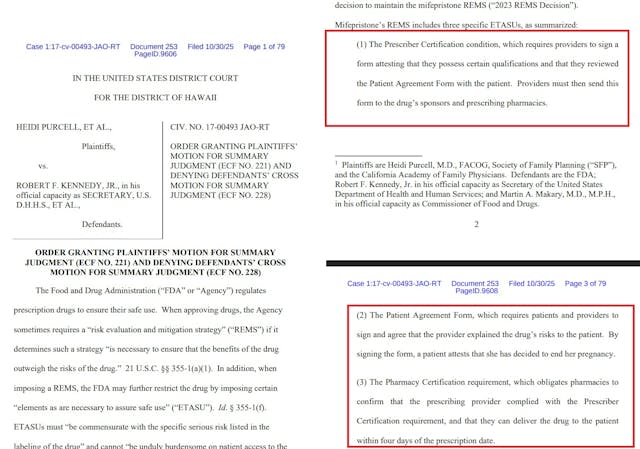 Purcell v Kennedy District Court ruling on abortion pill targets these REMS requirements