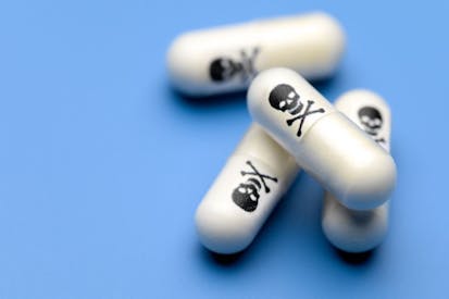 Poison pills with skull and crossbones.