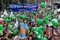 Demonstrators from several anti-abortion groups attend a demonstration with the slogan "Yes to Life", in Madrid, on March 23, 2025.