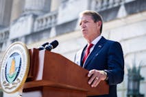 UNITED STATES - JULY 8: Nebraska Governor Jim Pillen speaks during a news conference to announce the National Farm Security Action Plan and "discuss actions being taken to protect American agriculture from foreign threats," outside the USDA Whitten Building on Tuesday, July 8, 2025.