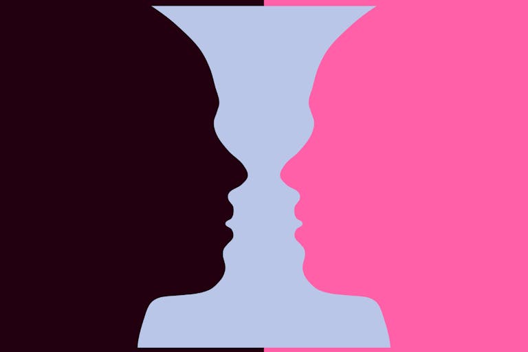 Photo: Martin Janecek/Getty Images vase with dark and pink faces on either side, optical illusion