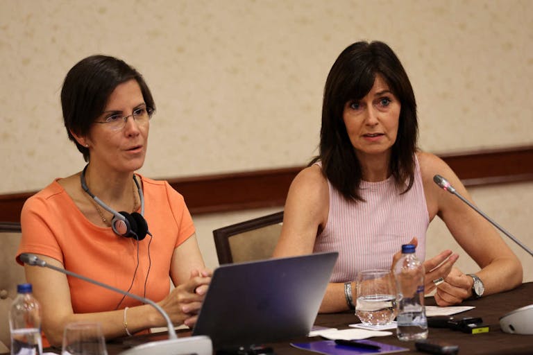 Photo: ADEM ALTAN/AFP via Getty Images United Nations Special Rapporteur on violence against women, its causes and consequences, Reem Alsalem (L) and UN Human Rights Officer Orlagh McCann (R) address a press conference in Ankara on july 27, 2022 where Alsalem shared preliminary findings from her visit to Turkey and urged the Turkish governement to reconsider its decision of withdrawal from Istanbul Convention, a treaty on preventing and fighting violence against women. (Photo by Adem ALTAN / AFP)