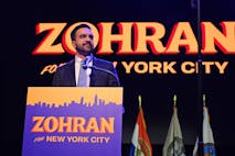 Photo: ANGELINA KATSANIS/AFP via Getty Images New York City Mayoral candidate Zohran Mamdani speaks during an election night event at the Brooklyn Paramount Theater in Brooklyn, New York on November 4, 2025. New Yorkers elected leftist Zohran Mamdani as their next mayor November 4, 2025 broadcasters projected, on a day of key local ballots across the country offering the first electoral judgement of Donald Trump's tumultuous second White House term. (Photo by Angelina Katsanis / AFP)