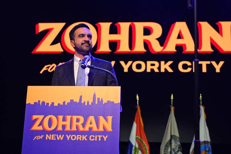Photo: ANGELINA KATSANIS/AFP via Getty Images New York City Mayoral candidate Zohran Mamdani speaks during an election night event at the Brooklyn Paramount Theater in Brooklyn, New York on November 4, 2025. New Yorkers elected leftist Zohran Mamdani as their next mayor November 4, 2025 broadcasters projected, on a day of key local ballots across the country offering the first electoral judgement of Donald Trump's tumultuous second White House term. (Photo by Angelina Katsanis / AFP)