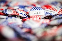 Photo: adamkaz/Getty Images Closeup of election vote button with text that says Life