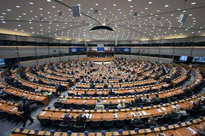 Members of the European Parliament attend a session in the hemicycle in Brussels, on November 12, 2025.
