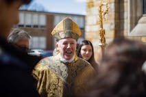 Bishop Daniel E. Thomas (Photo: Stephen Zenner/SOPA Images/LightRocket via Getty Images) TOLEDO, OHIO, UNITED STATES - 2022/04/17: Reverend Daniel E. Thomas, 8th Bishop of the Diocese of Toledo, greets people as they leave after the Easter morning mass. On Sunday, people gather to attend the Easter Sunday morning mass hosted by Our Queen of the Most Holy Rosary Cathedral.