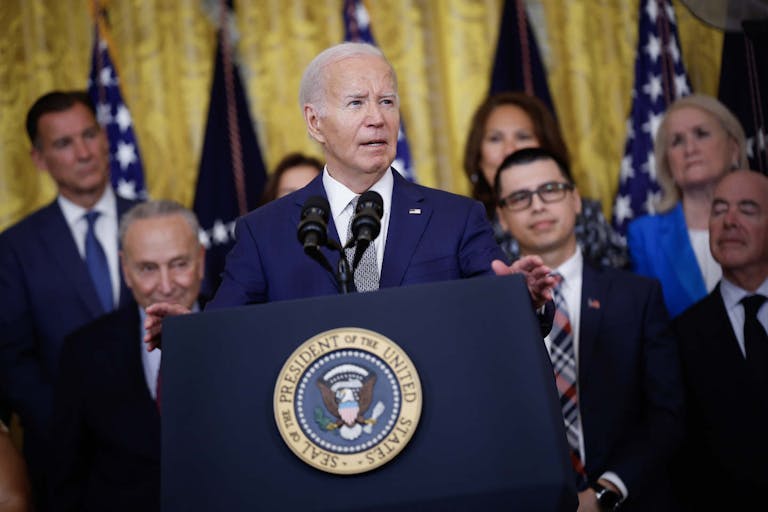 WASHINGTON, DC - JUNE 18: U.S. President Joe Biden delivers remarks at an event marking the 12th anniversary of the Deferred Action for Childhood Arrivals (DACA) program in the East Room at the White House on June 18, 2024 in Washington, DC. Biden announced a new program that will provide protections for undocumented immigrants married to U.S. citizens, allowing them to obtain work authorization and streamline their path to citizenship.