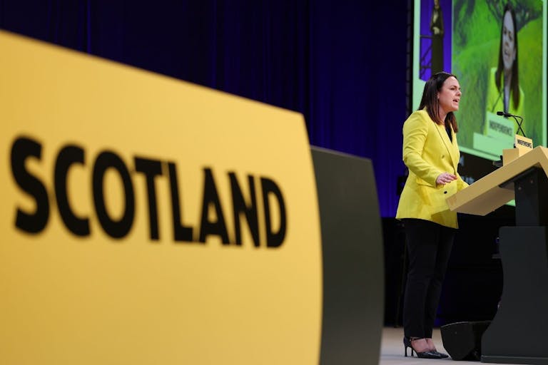 ABERDEEN, SCOTLAND - OCTOBER 13: Deputy First Minister Kate Forbes addresses delegates during the 91st SNP conference on October 13, 2025 in Aberdeen, Scotland. The SNP membership has backed John Swinney's bid to use next year's Holyrood election as a de facto ballot on Scottish Independence. If they win a majority of seats, he will call for a second referendum on Scottish Indepence.