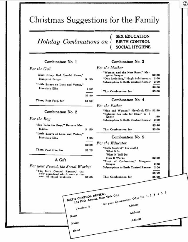 Photo: Life Dynamics (Sanger Files) https://lifedynamics.com/exposed/racism/the-sanger-files/ Sanger's Birth Control Review December 1942 books for the girl and boy