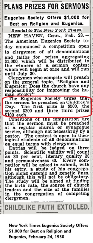 Eugenics Society urging Children's Sermons