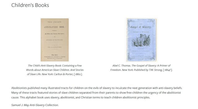 Children's Books on anti-slavery displayed at Cornell University Library